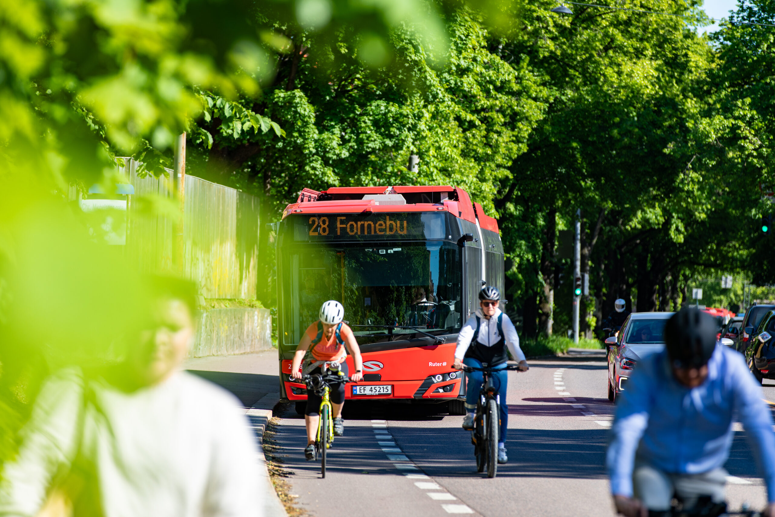 Red bus in Oslo city center